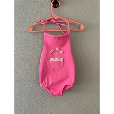 Vintage Carter's Girls 2t Swimsuit One Piece Pink Halter Embroidered