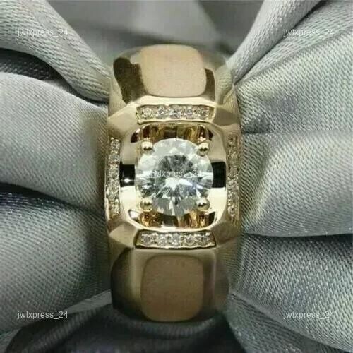 14K massiver Gelbgold Lab Grown Diamant Solitär mit Akzenten Frau Ring Schmuck - Bild 9 von 15