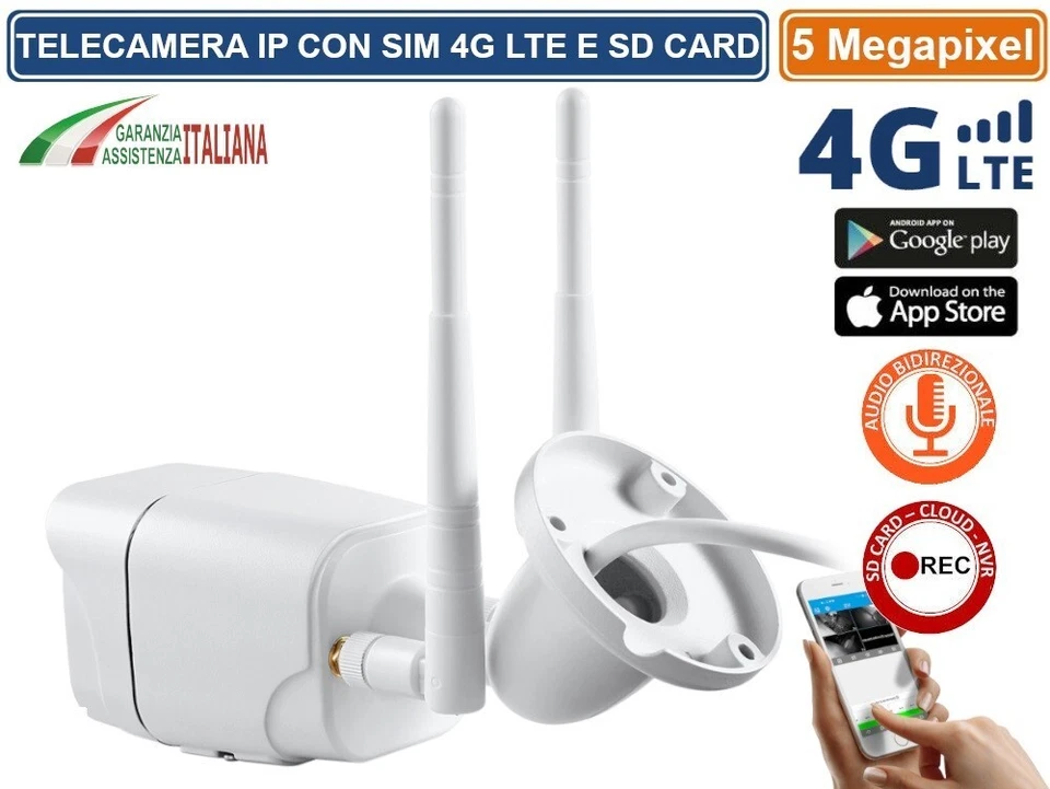 TELECAMERA BULLET IP 4G LTE SIM GSM REGISTRA SU SD CARD 5MPX CON AUDIO IP66 - Immagine 3 di 3