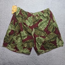 Men's Hibiscus Hawaii 2X swim shorts burgundy W/ Green Palm Leaves NWT