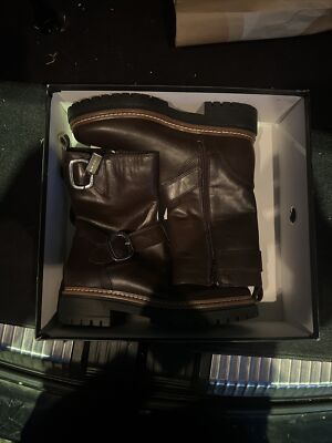 FABIANELLI Made In Italy Leather Mid Lug Booties With 2 Buckles, 6.5,