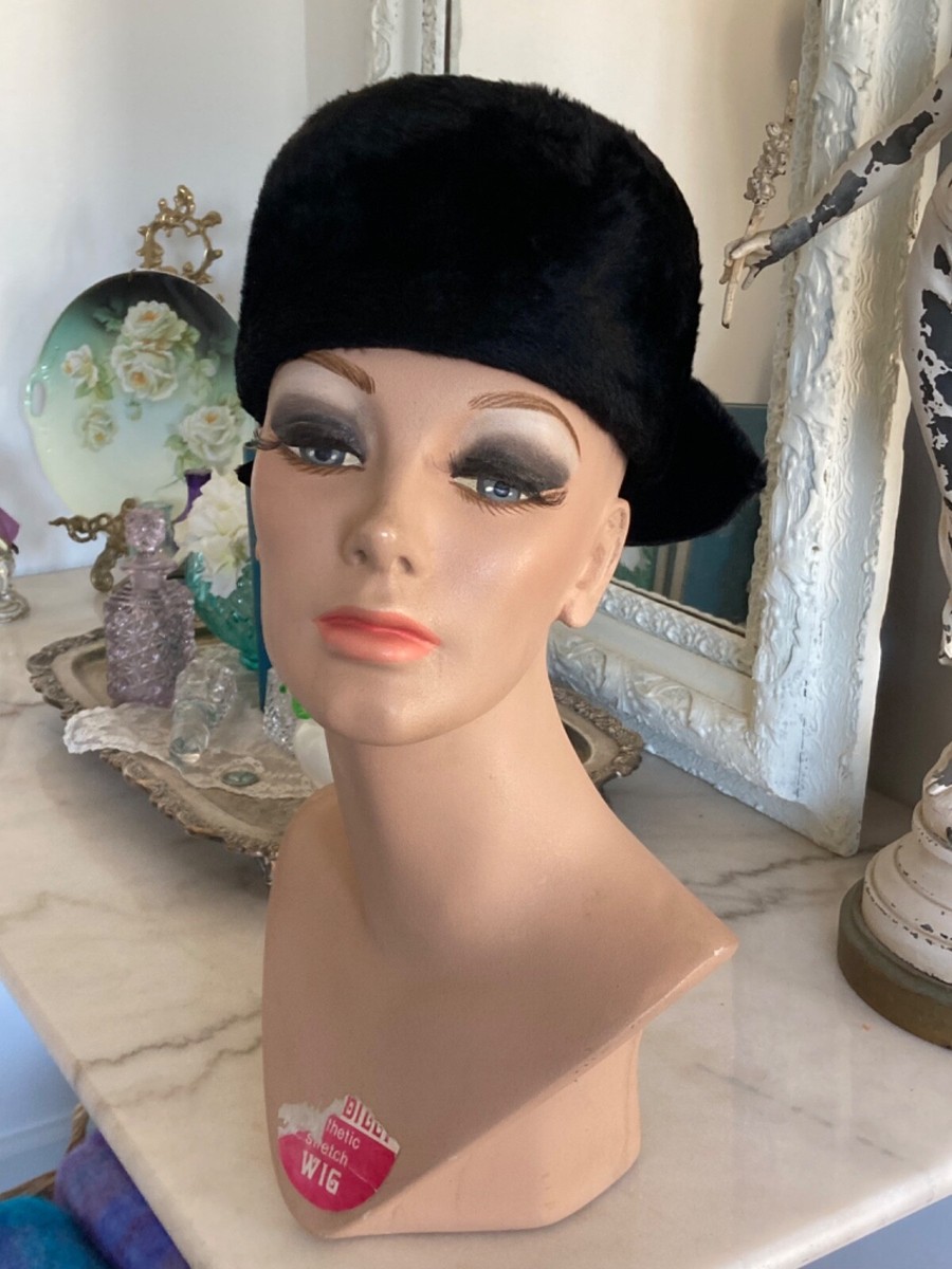 Womens Vintage 1960s Mr Martin BLACK Plush Fur Felt Hat With  display picture 2
