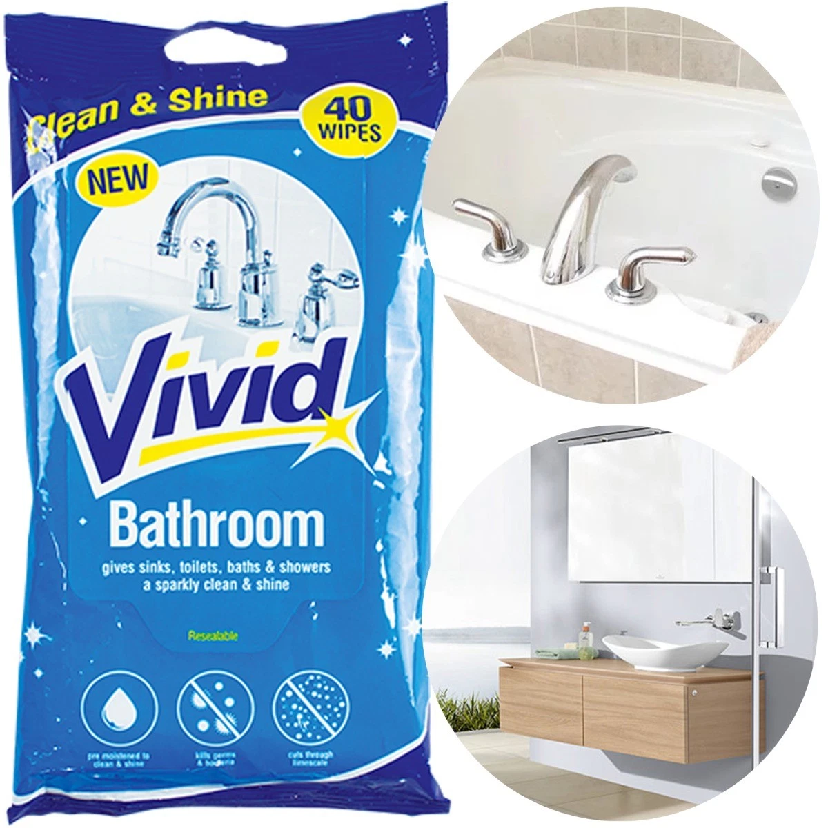 BATHROOM WET WIPES Cleaning Tile Dirt Grime Limescale Dust Remover Polish Cloth