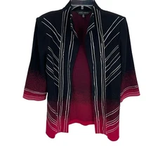 Ming Wang Womens size Small Open Cardigan Jacket Black Red 3/4 sleeves