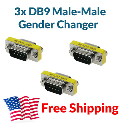 3x DB9 Gender Changer Adapter Male MM M-M M/M RS-232 Male-Male RS232 D-Sub 9 Pin