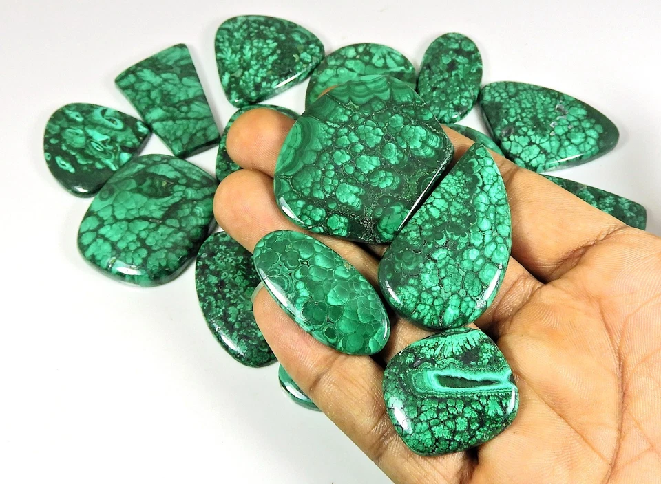 Natural Green Malachite Mix Shape Cabochon Loose Gemstone Wholesale Lot - Image 4 of 4