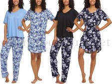 FLORA NIKROOZ 3 PIECE PAJAMA SET SHORT SLEEVE TOP, PANT, SLEEPSHIRT VARIETY