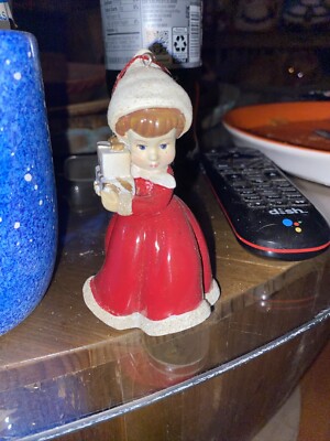 Vintage Christmas Ornament Angel Girl Holding Present Ornament