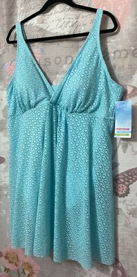 NWT NICOLE MILLER One Piece Crochet Flyaway Swim-dress Aquamarine Sz 3X