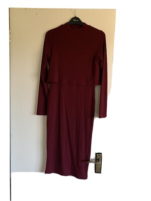 burgundy jumper dress uk KJP Women's Rustic Stag Embroidered Corduroy Jumper Dress in Maroon L