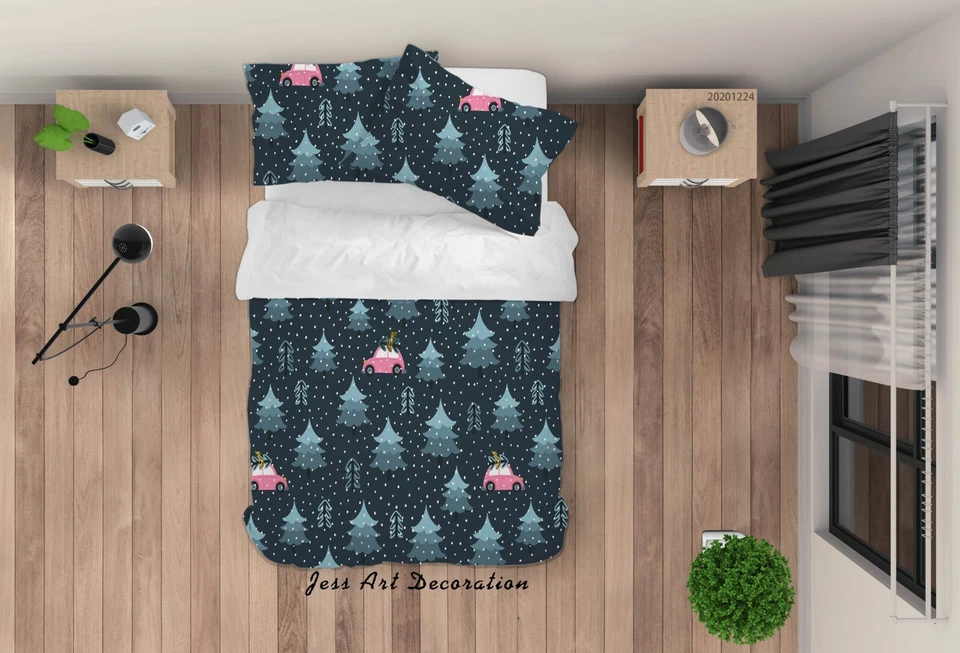 3D Christmas Car Pine Pattern Snow Quilt Cover Set Bedding Sets Pillowcases 64 — 第 2/4 张图片