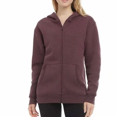 Danskin Womens Brushed Fleece Zip Up Hoodie - Burgundy - Large