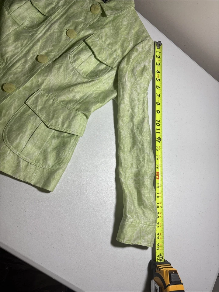 Chaqueta de traje Etcetera verde mezcla de lino para mujer talla 2 botones y cremallera floral Foto 3 de 4