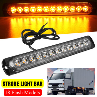 2x 12LED Amber Car Truck Emergency Beacon Warning Hazard Flash Strobe Light Bar