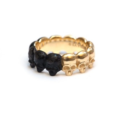 DAVID YURMAN Men's Momento Mori Skull Band Ring 18K Gold & Forged Carbon 10 New