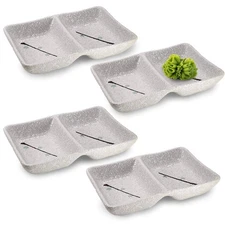 Happy Sales HSSD-DBWB4 Dual Sauce Bowls Set of 4 White & Blue Cherry Blossom