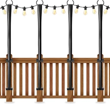 4 Pack String Light Poles for Deck, 5Ft Heavy-Duty Metal Deck Light Poles for ou