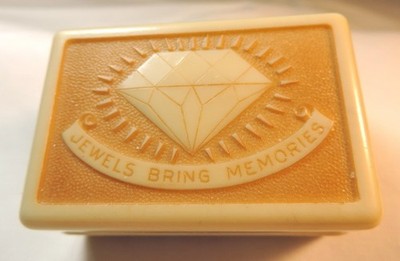 Vtg Celluloid Double Ring Box ''Jewels Bring Memories'' Behringer's Buffalo Store