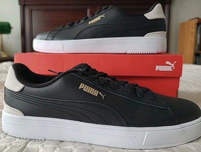 PUMA Serve Pro Black White Team Gold Sz 10 NEW Leather Tennis Style 380188-04