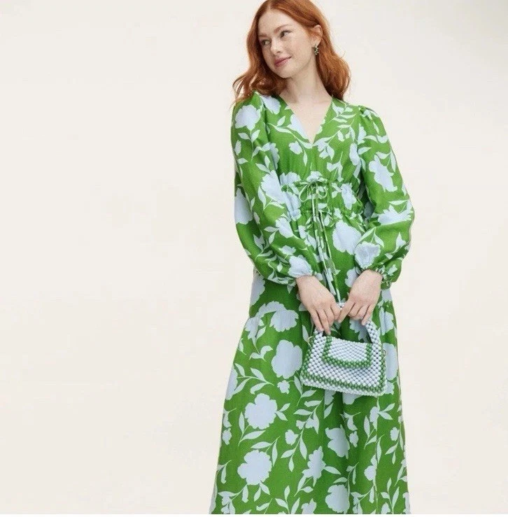 Maxi abito KATE SPADE NEW YORK x Target classico lino rosa manica lunga taglia MED