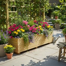 Large Long 120cm (4ft) Garden Wooden Decking Patio Planter Trough Herb Garden