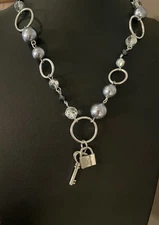 Lock And Key Zipper Pull Charms On Custom Silvertone And Bead Necklace