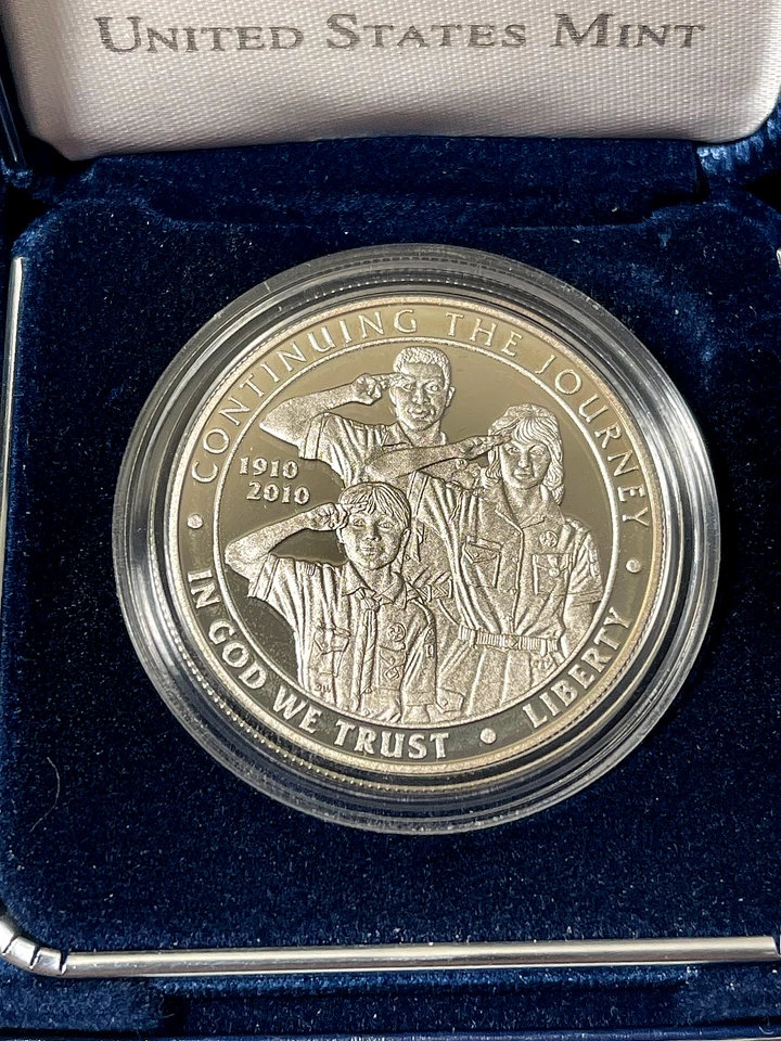 2010-P $1 Boy Scouts Commemorative SILVER Dollar Proof Coin US Mint OGP w/ COA - Image 2 of 4