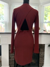 Forever 21  Rust Orange Long Sleeve Ribbed Bodycon Dress Back Cutout -Size XL