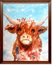 Winter Woolly – 16x20 Cozy Highland Cow Acrylic Painting | Original Farm Art