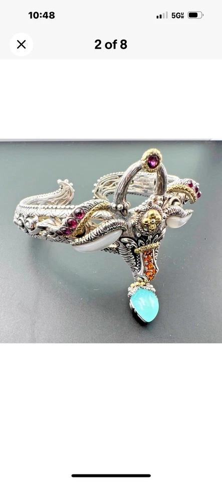 Brazalete Barbara Bixby Oro Esterlina 18K Calcedonia Multi-Piedras Preciosas Ram 6.5" Foto 2 de 4