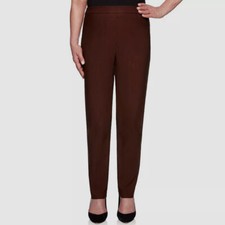 Alfred Dunner Womens Brown Tummy-Control Straight-Leg Pants Petite Size 14P