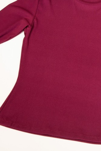 Womens Basic T-Shirt Round Neck Long Sleeve Stretch Rib Knit Solid Top - Picture 12 of 28