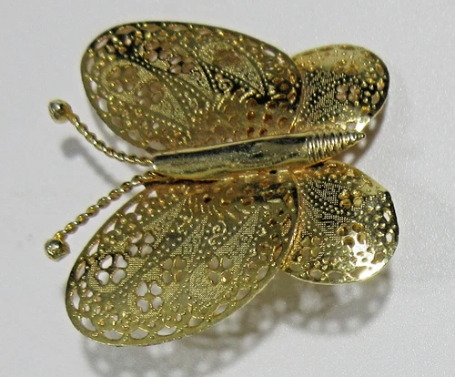 VTG Open work gold tone METAL geometric BUTTERFLY pin Brooch Costume Jewelry