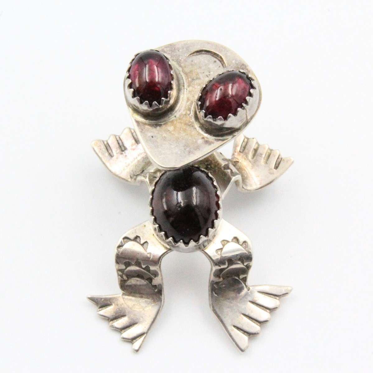 Art Acoya Stamped Sterling Silver Garnet Navajo 3D Toad Pin Pendant