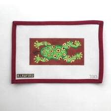 AMANDA LAWFORD Handpainted Needlepoint Canvas Green Frog Eyeglass Case 18 Mesh