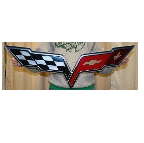 C6 Corvette Crossed flag Wall Emblem Large Metal Art 05-13 Full 32" by 12" - Picture 2 of 7