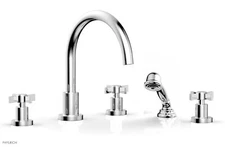 Phylrich BASIC Deck Tub Set w/ Hand Shower - Blade Cross Handles Polished Chrome