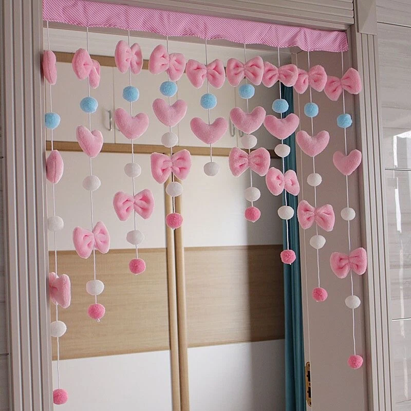 Girls Plush Door Curtain Garland Bowtie Heart Shaped Pompom Ball Home Decor Chic - Image 2 of 4
