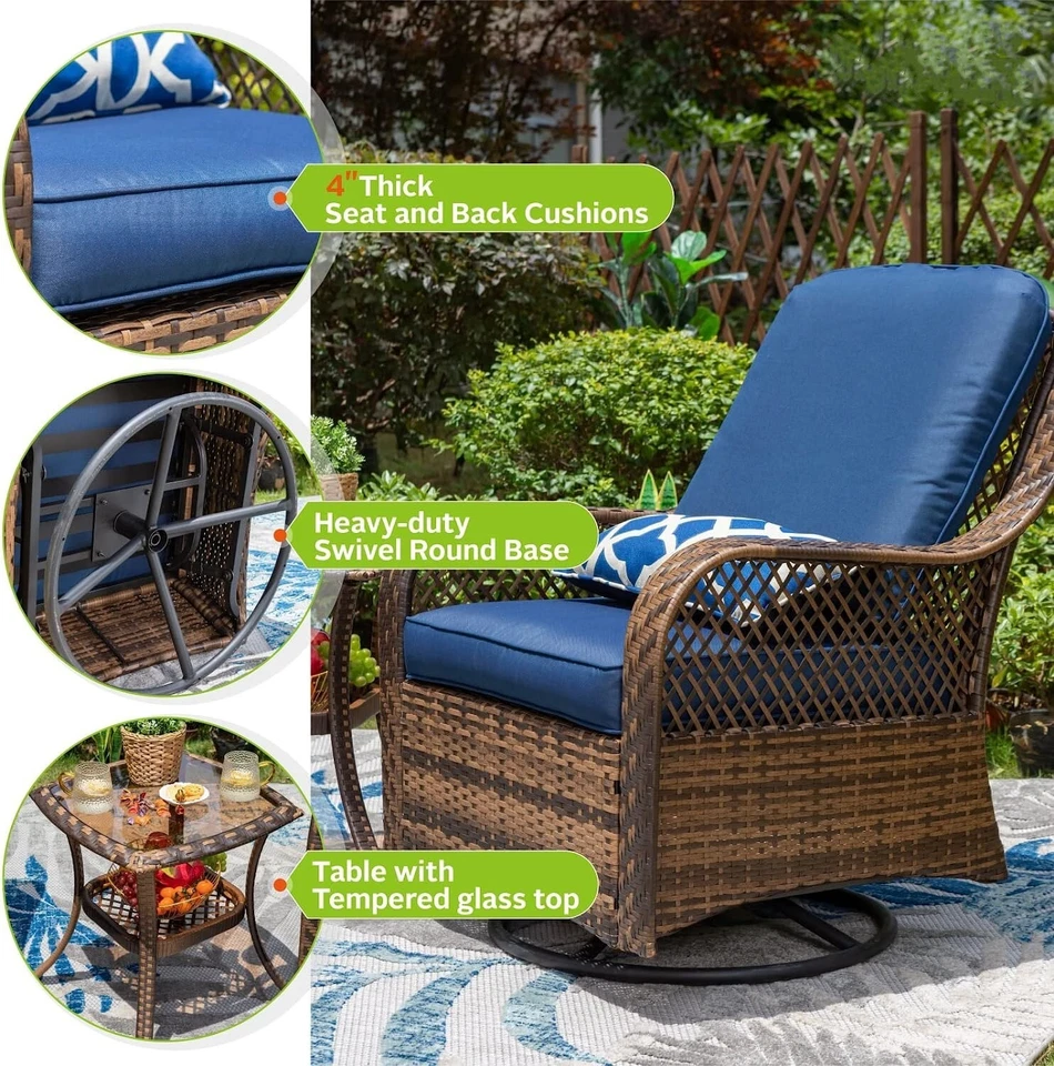 Patio Furniture Sets Outdoor Swivel Rocker Chairs Rattan Chair W/ Fire Pit Table - Image 2 of 4