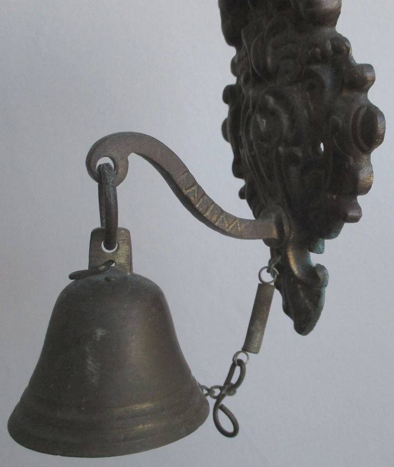 Shopkeeper Store Door Entry Servant Bell? Antique Brass Metal & Chain M-2318 - Image 2 of 4