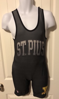 Brute Wrestling Singlet Adult Medium High Cut Black Gray Lycra Spandex ST Pius M