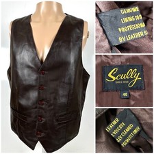 Scully Vest Mens Sz 40 Brown Leather Western Snap Front V Neck Pockets Cowboy