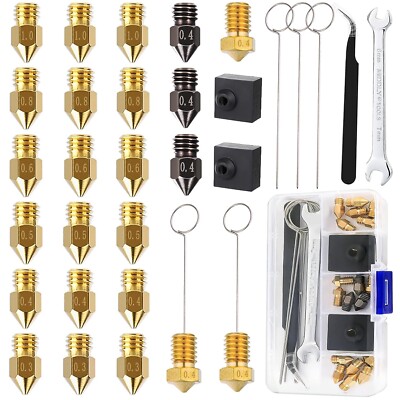 24PCS 3D Printer Extruder Hardened Steel MK8 Brass Nozzle Fits Ender 3 CR 10