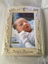 New In Box Metal Glass Baby Baptism Picture Frame By Malden Silver 4"X6"