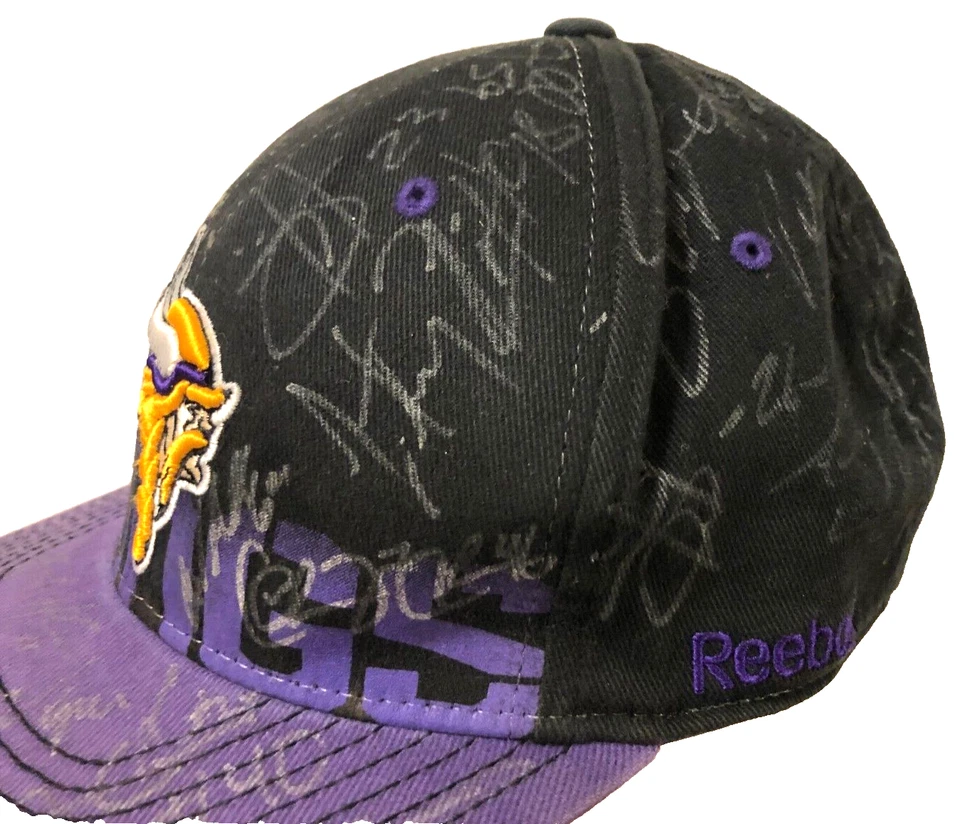 Gorra firmada Minnesota Vikings NFL vintage NFC Reebok negra púrpura L/XL Foto 3 de 4