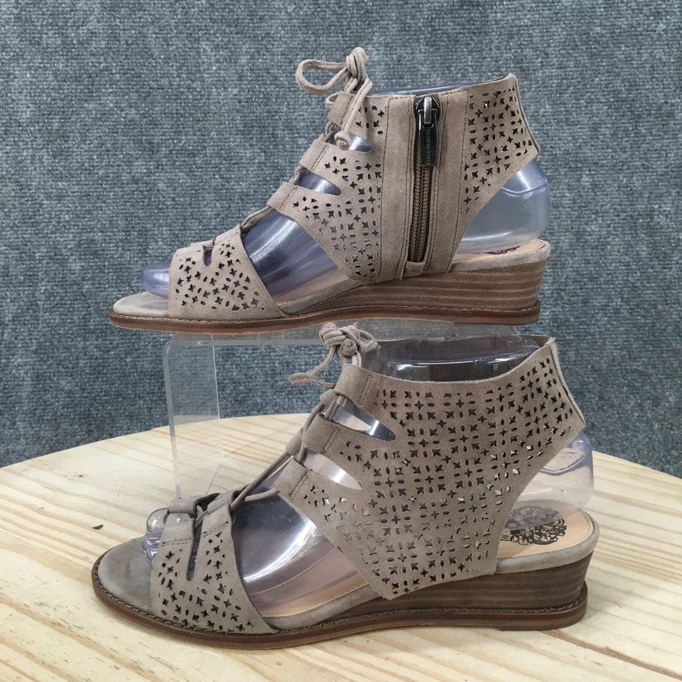 Vince Camuto Sandals Womens 6.5 M Retana Gladiator Beige Leather Lace Up Zip - Image 2 of 4