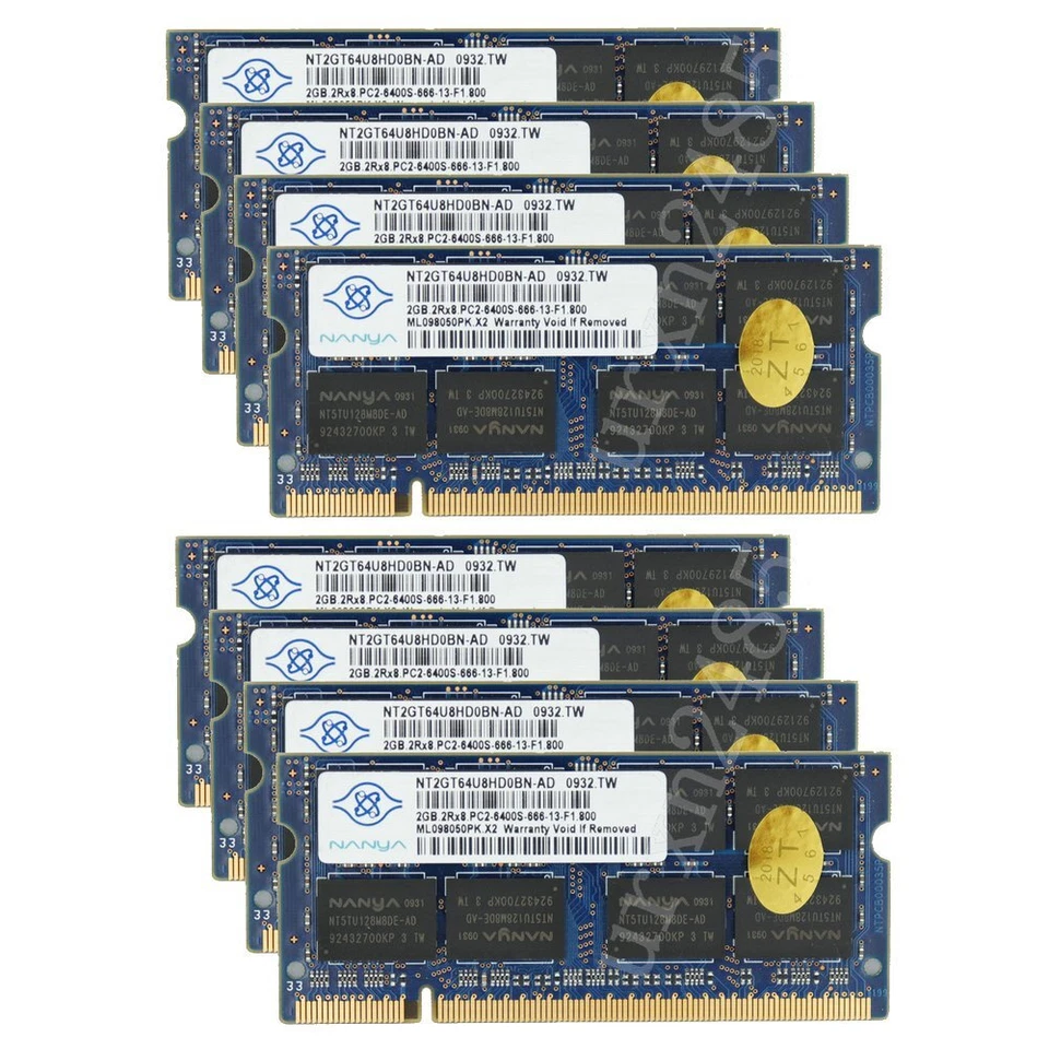 16GB 8GB 4GB 2GB 1G 16G 8G 4G PC2-6400S DDR2 800MHz SODIMM mémoire Pour NANYA FR - Photo 2/4