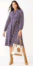 Nine West Womens Full Button Front Midi Shirt Dress Size L Lined Career Office 