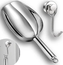 6oz Stainless Steel Ice Scoop for Freezer with Magnetic Hook, 6OZ Silver 