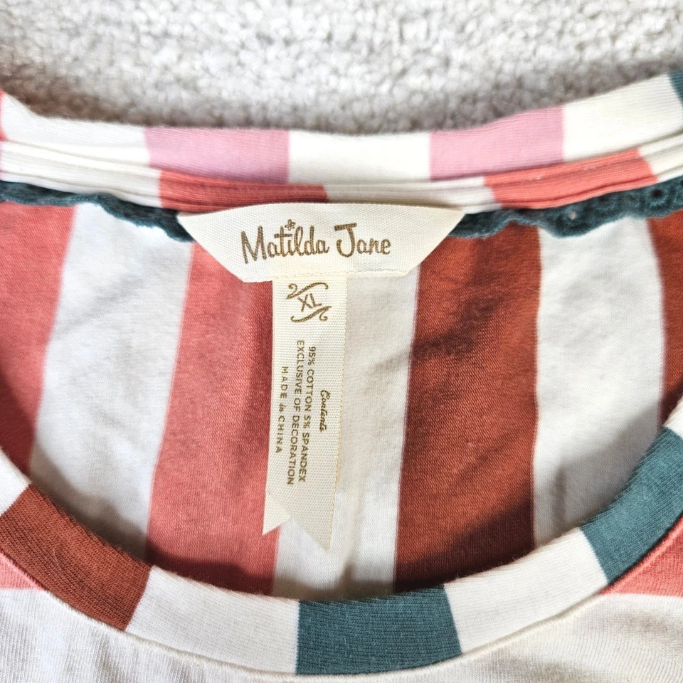 Túnica Babydoll Para Mujer Matilda Jane Talla XL Sin Mangas Rayas Tejida Rosa Verde Foto 2 de 4